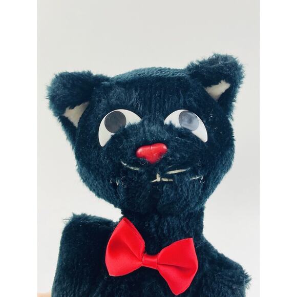 Vintge Wallace Berrie Black cat red bow tie plush toy 1984 Sitting Applause Luck - Picture 3 of 9